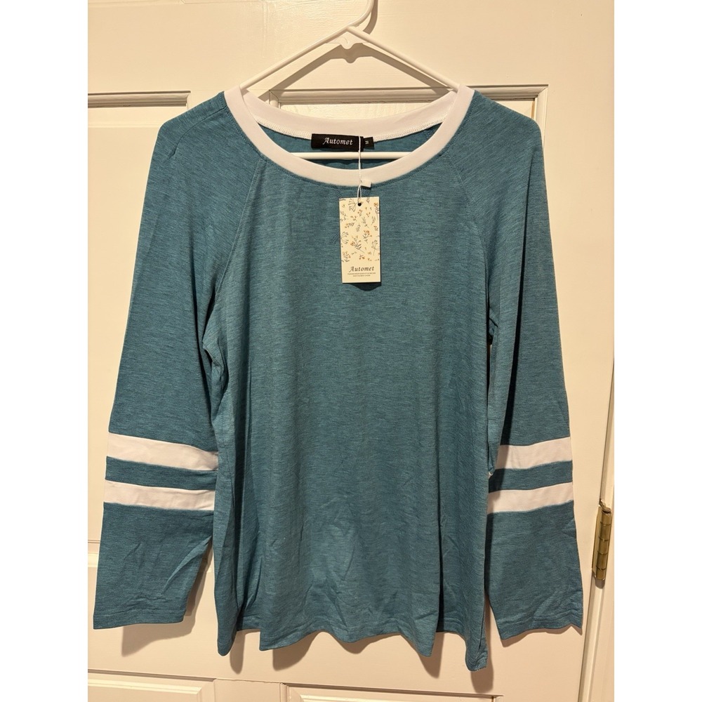 Automet Women's Top Teal Blue Medium Long Sleeve Relaxed Fit Cotton Knit NWT